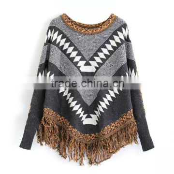 Europe women's geometric patterns bats sweater round collar knitted pullovers big sizes blouse                        
                                                Quality Choice