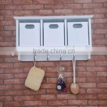 Wall Mount MDF Shelf with Hooks and Sundries Baskets for Bathroom and Washroom