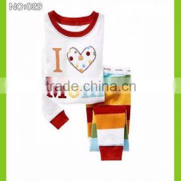 2015 kids clothes baby embroidered pajamas girls i love mom style sleepwear children 100% cotton pyjamas pijamas hot sell