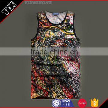 Yingzhong 2016 latest design 3D sublimated tank tops/180 gsm slim fit screen printed gym singlet/ stringer vest for men's