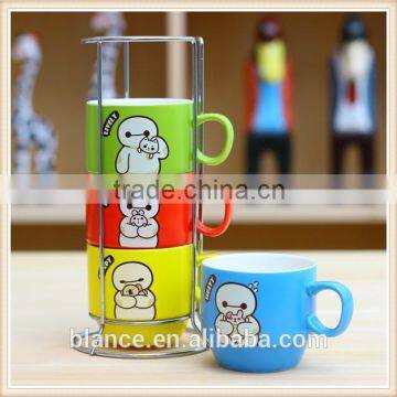 colorful stackable coffee mug with rack