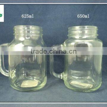 beer drinking glass jar/glass drinking tumbler with handle