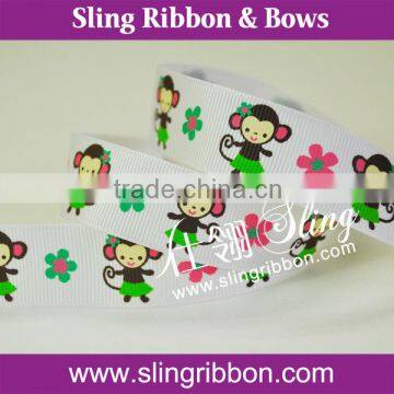 Lovely Monkey Character Printed Grosgrain Ribbon For Sales