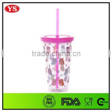 Christmas Gifts 12oz/350 ml Double Wall Wholesale Plastic Bottles With Straw
