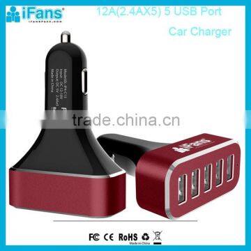 Fast Charge Output DC 5V 12A Universal Portable 5 Port Micro USB Car Charger Shenzhen Factory
