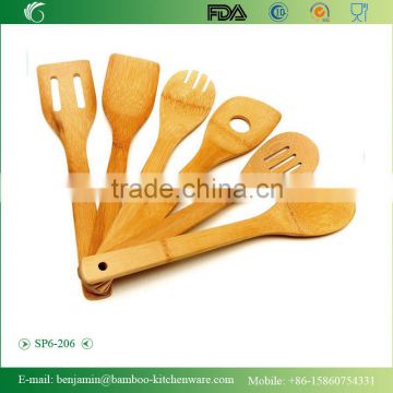 SP6-206 /6 Pieces Bamboo Kitchen Serving Utensil Set , Bamboo Spatula Set /Spoon Set With Holder