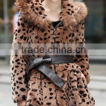 new fashion long lorean style leopard print rex rabbit fur coat