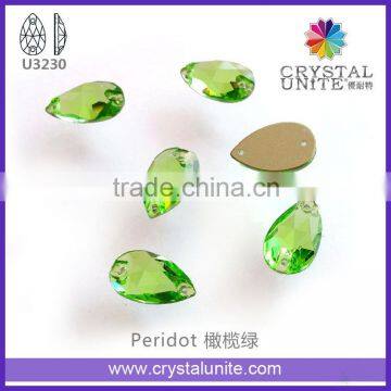 Teardrop Sew on Rhinestones in Peridot, Glass Crystal Stones for Dress