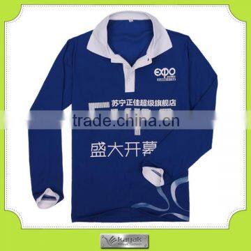 Custom staff shirt printed blue white cheap long sleeve polo t-shirt