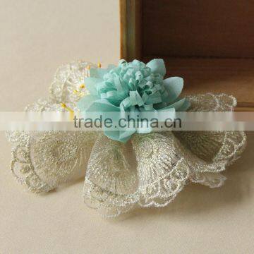 MYLOVE Light Blue Chiffon Flower Big Lace Bow Hair Accessory