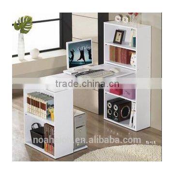 simple wooden horse like computer desk with book shelf