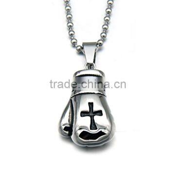 316l Stainless Steel Pendant Necklace High Polished Boxing Gloves Necklace Enamel Black Cross Charm Necklace photo-3