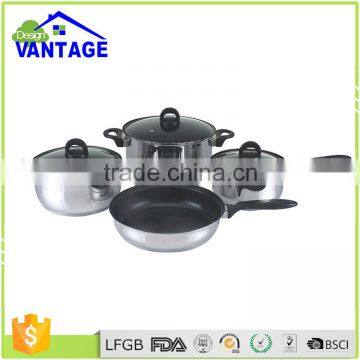 Energy conservation 7pcs saucepan, casserole with lid cookware set stainless steel pot with Induction bottom