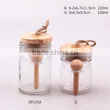 2015 popular glass spice jar with wood lid and wood spoon