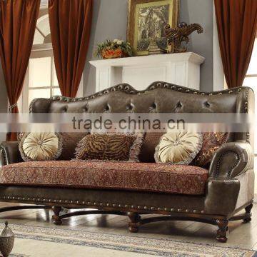 2017 Fancy Top Grain Genuine Leather Living Room Furniture Sofa Set/Spanish Style Hand Carved Living Room Sofa (MOQ=1 Set) photo-2