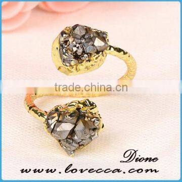 Wholesale Natural Double Agate Silver Black Druzy Ring photo-4