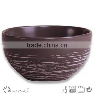 Round Shape Ceramic Rice Bowl With Silk Screen Antique Brush photo-3