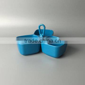 circle design dark skyblue 3 melamine plastic food compartment bowls with pull ring