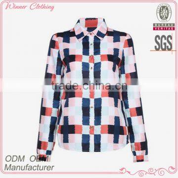 New ladies' fashion long sleeves allover print high quality and direct manufacture ladies basic blouse