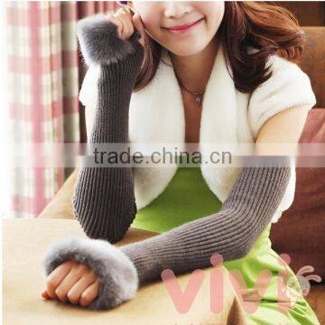 ladies fashion wool arm warmer rabbit fur arm warmers