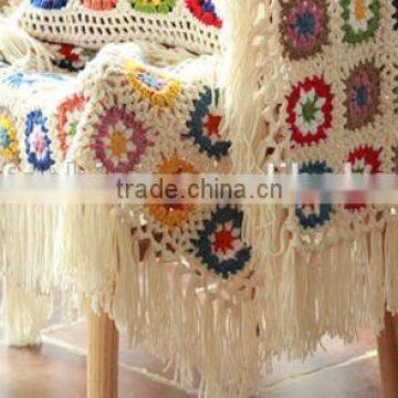 2017 Latest Floral Pattern Mixed Chic Fringed Fancy Hand Crochet Blanket photo-3