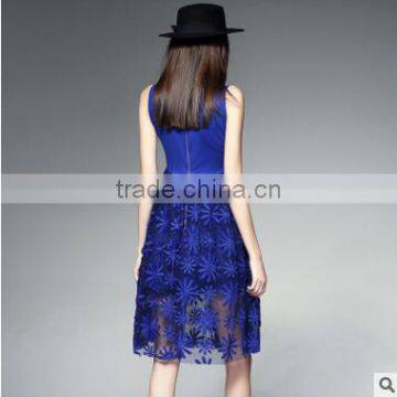 F20051A Round Neck Sleeveless Dress Embroidered Gauze Women Dress photo-2