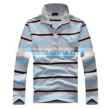 2016 Hot Sale Custom 100% Cotton Long Sleeve Mens Stripe Polo Shirts With Pocket photo-6