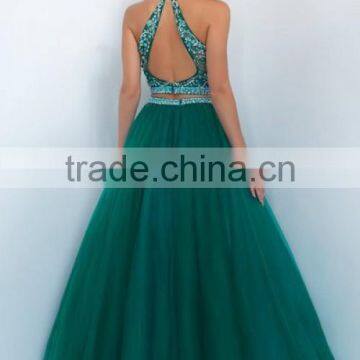 2016 A Line Two Piece Prom Dresses Crystals Tulle Skirt photo-2