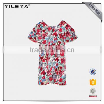 2016 floral printed fabrics woman dress one piece design loose dress woman