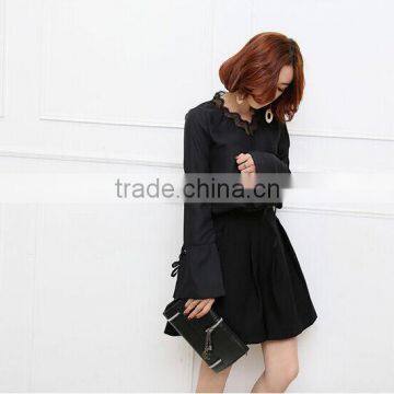 Hot Sales!!!2017 Latest Ladies Black Lace v Neck Chiffon Shirt photo-2