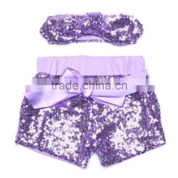 Boutique Baby Girls Sequin Shorts Matching With Headband Toddler Gold Sparkle Short Sets