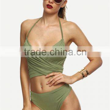 Swimming Wrap Bandage Ladies Mature Swimsuit Cross Back Bikini photo-4