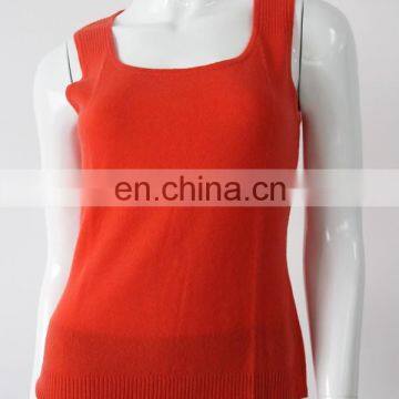 summer wear sleeveless 14gg knitted women pure cashmere tops