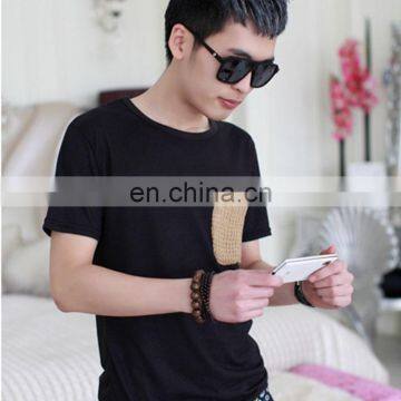 2017Peijiaxin Fashion Design Casual Style Plain Woolen Custom Collar Pocket Men Tshirt Pattern photo-2