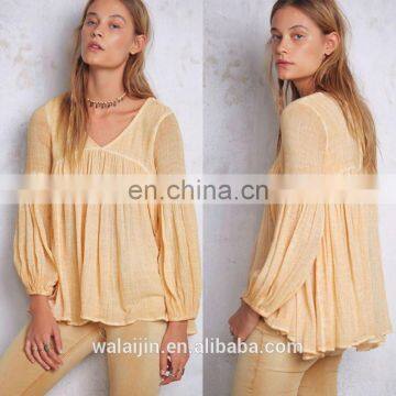 High Quality 3/4 Sleeve Cotton Yarn Babydoll Shirt , Ladies Gauze Shirt photo-3