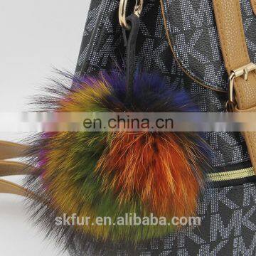 Customized color and size lovely real raccoon fur pom pom ball key chain