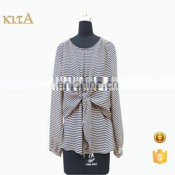 women cheap elegant long sleeve stripe print chiffon top blouse