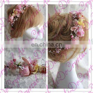 Aidocrystal Beautiful Light Pink Artificial Flowers Tiaras,flower Garland Headband photo-2