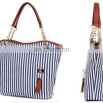 White Black Striped 100% Cotton Canvas Tote Bag Wholesale Custom Canvas Relaxation Handbag photo-2