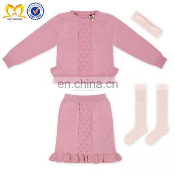 Fashion Baby Girl 4PCS Winter Pink Red Knitted Sweater Design Clothes For Kids Children Sweater Clothing Set