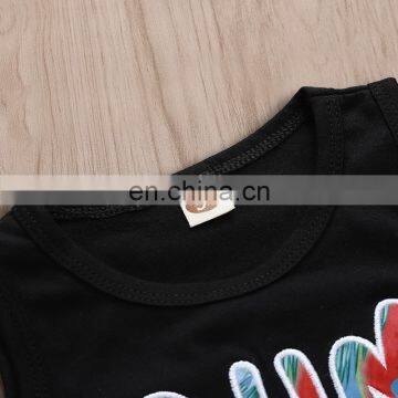 2019 New Summer Outfits "SUMMER" Print Black Girls Tassel Vest Tops & FLORAL Full Print Shorts 2pc Set 0-4years photo-4