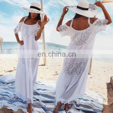 New Lace Cotton Long Beach Cover up Saida de Praia Sarong Vestido Playa Bikini cover up Maxi Beach Dresses Tunic for Beach