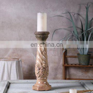 Promotional cheap tall pillar candle stand home decoration piece custom matte antique candle stick holder cement