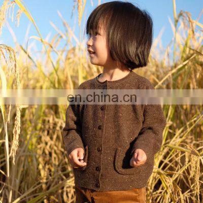 Kids Honeycomb Knit Roll Collar Cashmere Cardigan Sweater With Pocket photo-2