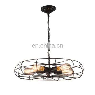 Tonghua Vintage Iron Cage Fan Design Pendant Lamp 5 Heads Coffee Hotel Retro Indoor Hanging Filament LED Bulb Light