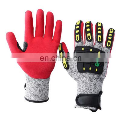 Sandy Nitrile Coated Oil Cut Resistant TPR Impact Gloves Mechanic Glove