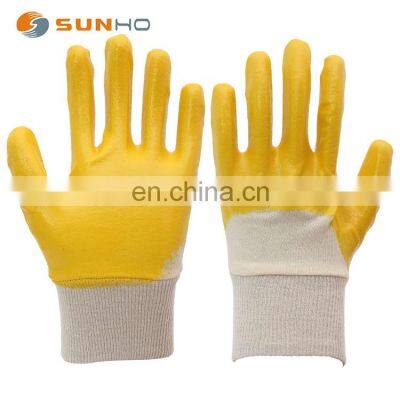 Sunnyhope work gloves safety construction for work Sewing yellow nitrile open back gloves