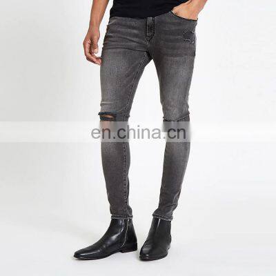 Mens Stretchy Ripped Skinny Jeans Fit Denim Pants Destroyed Taped Slim 100% Cotton Chinese Style OEM Service Breathable Overalls