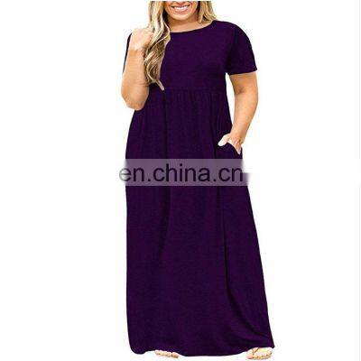 Custom Women's Clothing Brand Spring and Summer Solid Color Round Neck Dress Foreign Trade Long Skirt Plus Size Women's Clothing photo-3
