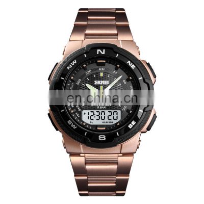 Hot Selling SKMEI 1370 Stainless Steel Quartz Watch Men 50M Waterproof Dual Time Zone Watch